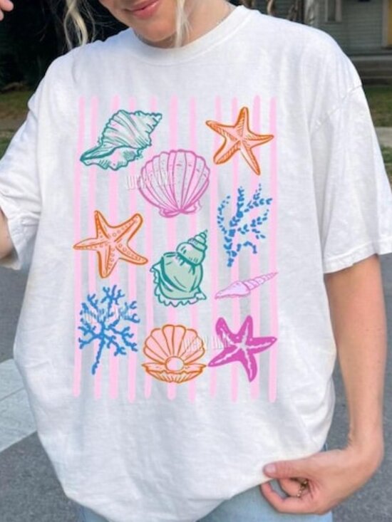 Tops - Seashell Shirt, Beach Shirt, Summer Graphic Tee
